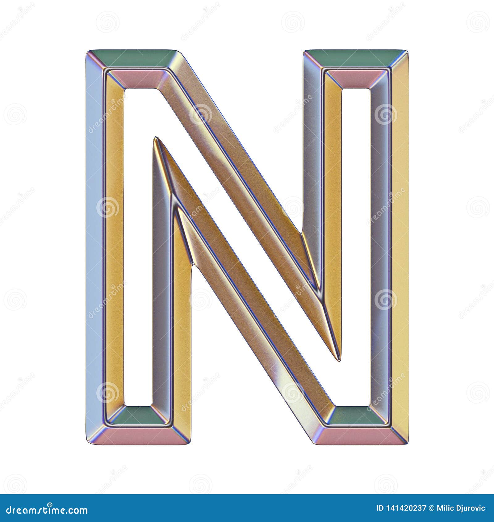 Chrome Font with Colorful Reflections Letter N 3D Stock Illustration ...