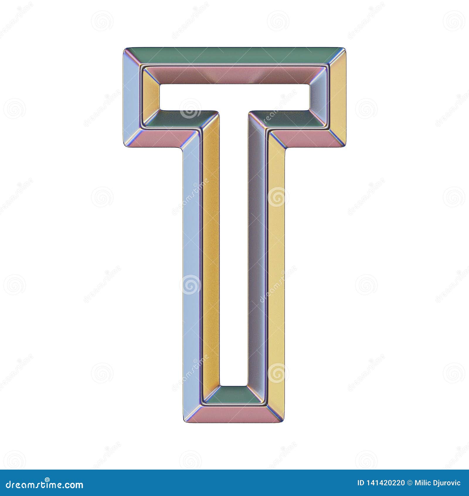 Chrome Font with Colorful Reflections Letter T 3D Stock Illustration ...