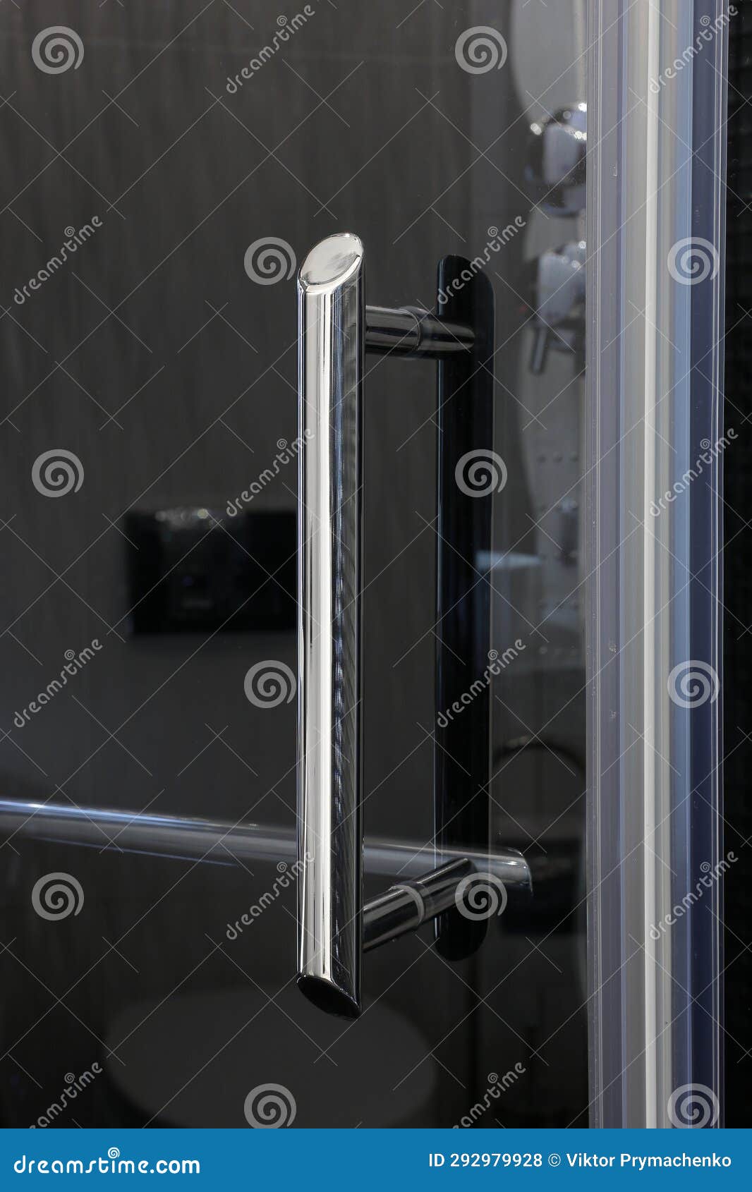 Chrome Handle on a Glass Shower Door Stock Photo Image of style