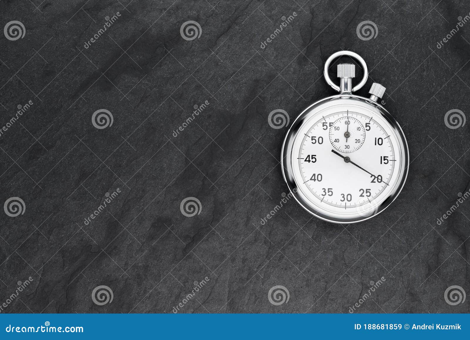 Chrome Mechanical Analog Stopwatch Black Slate Background Stock Image