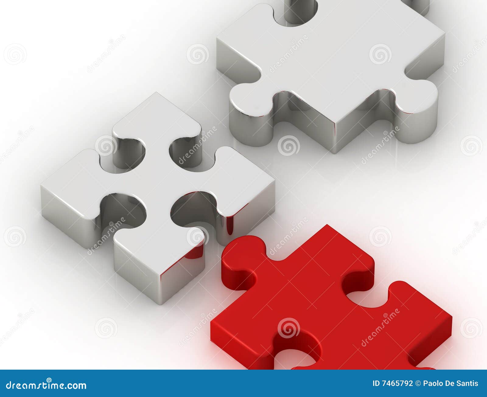Chrome and Red Puzzle Pieces Stock Illustration Illustration of metal