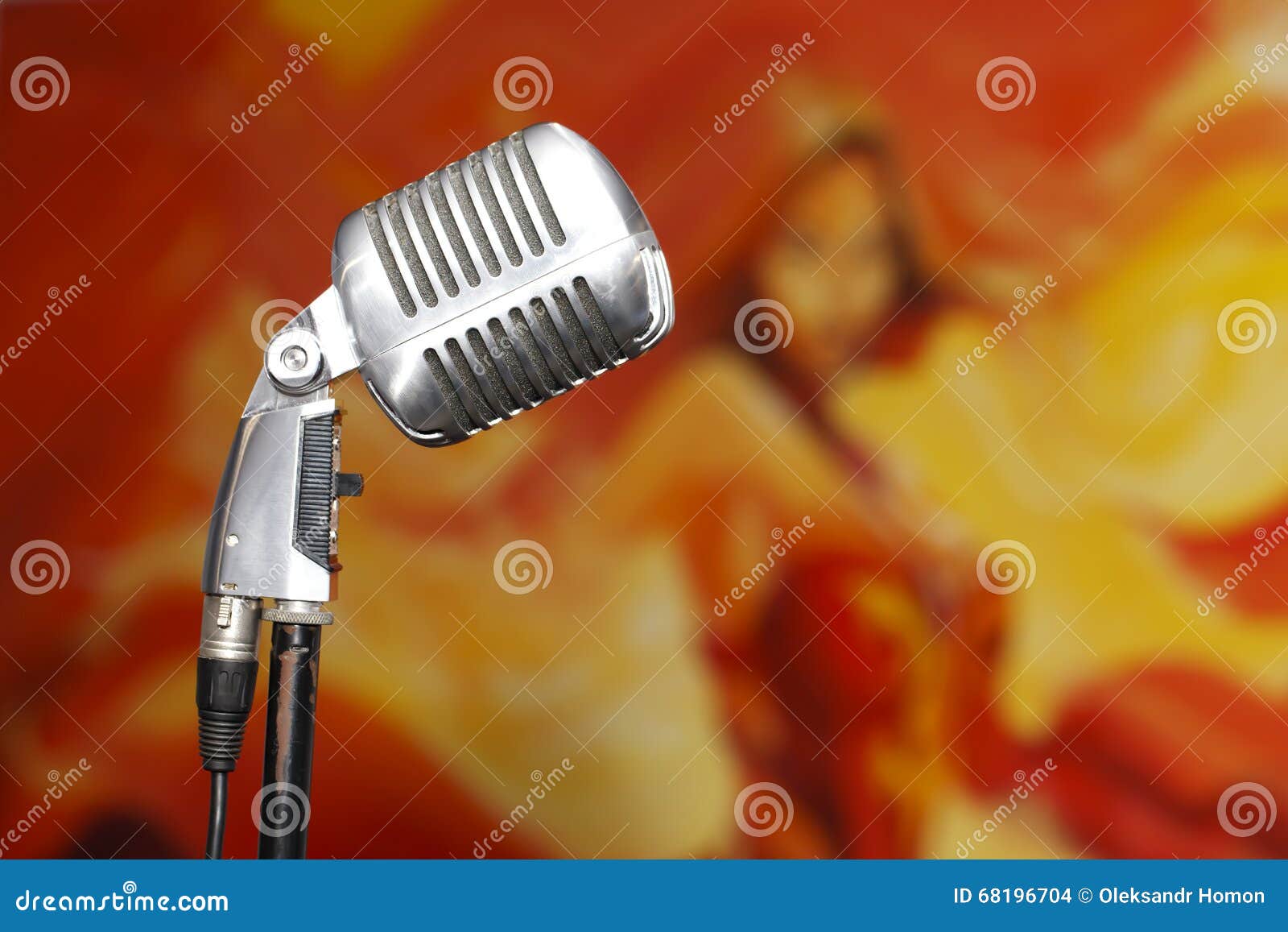 Chrome Retro Microphone Closeup, Karaoke Stock Photo Image of