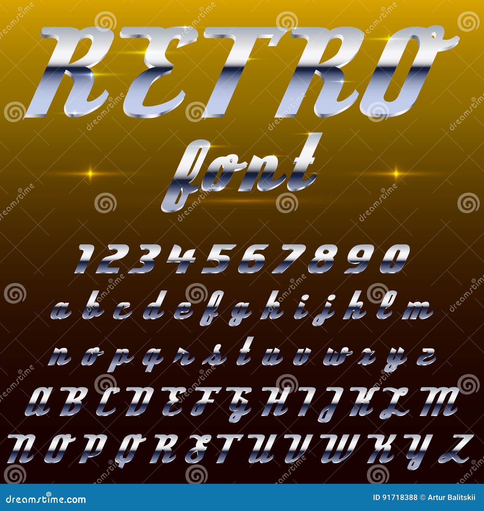 Chrome Shiny Retro Vintage Font Typeface Mado Of Metal Or Steel