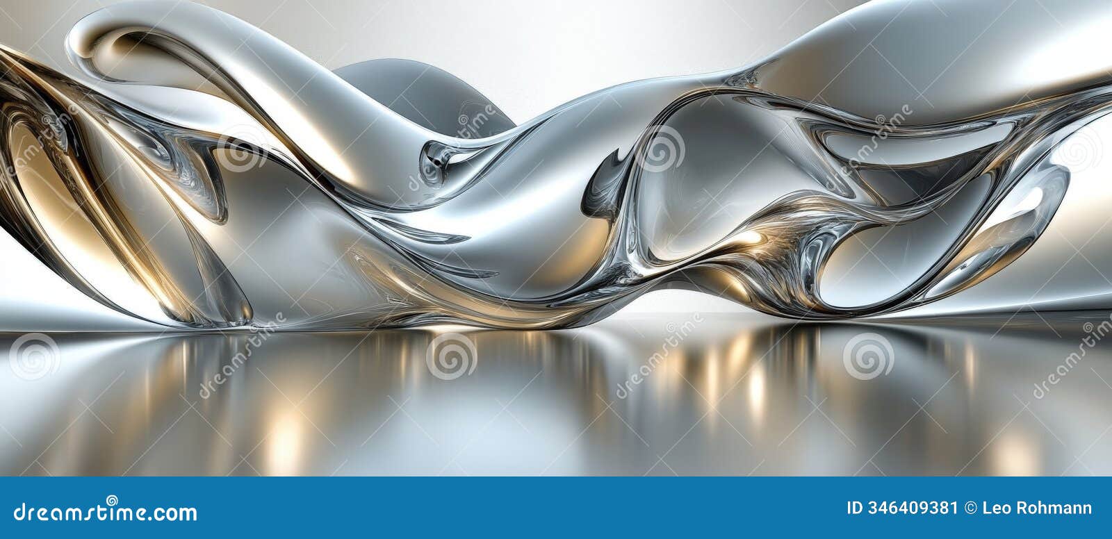 chrome and silver fluid wave forms with intricate reflections and smooth metallic textures, creating a sleek and futuristic abs