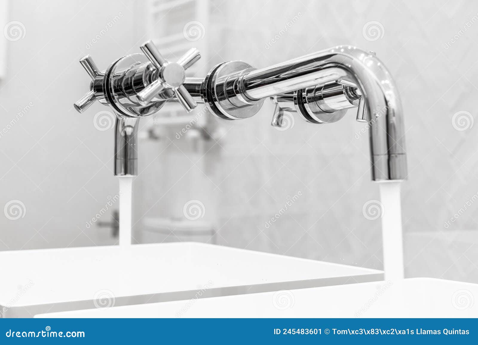 Chrome Water Jet Faucet Set into a Wall Stock Image Image of lamp