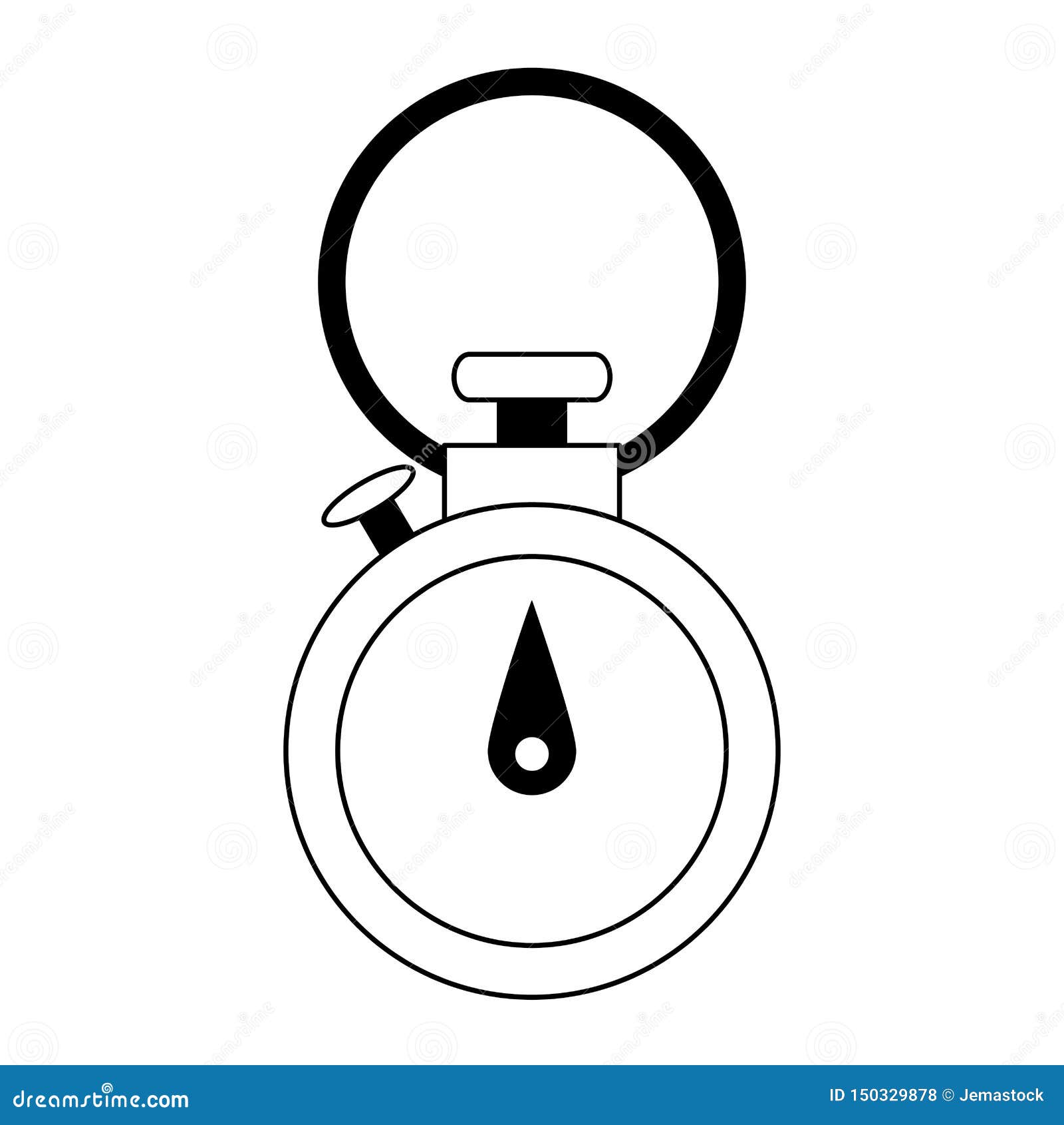 Chronometer Timer Clock with Button Isolated Symbol in Black and White