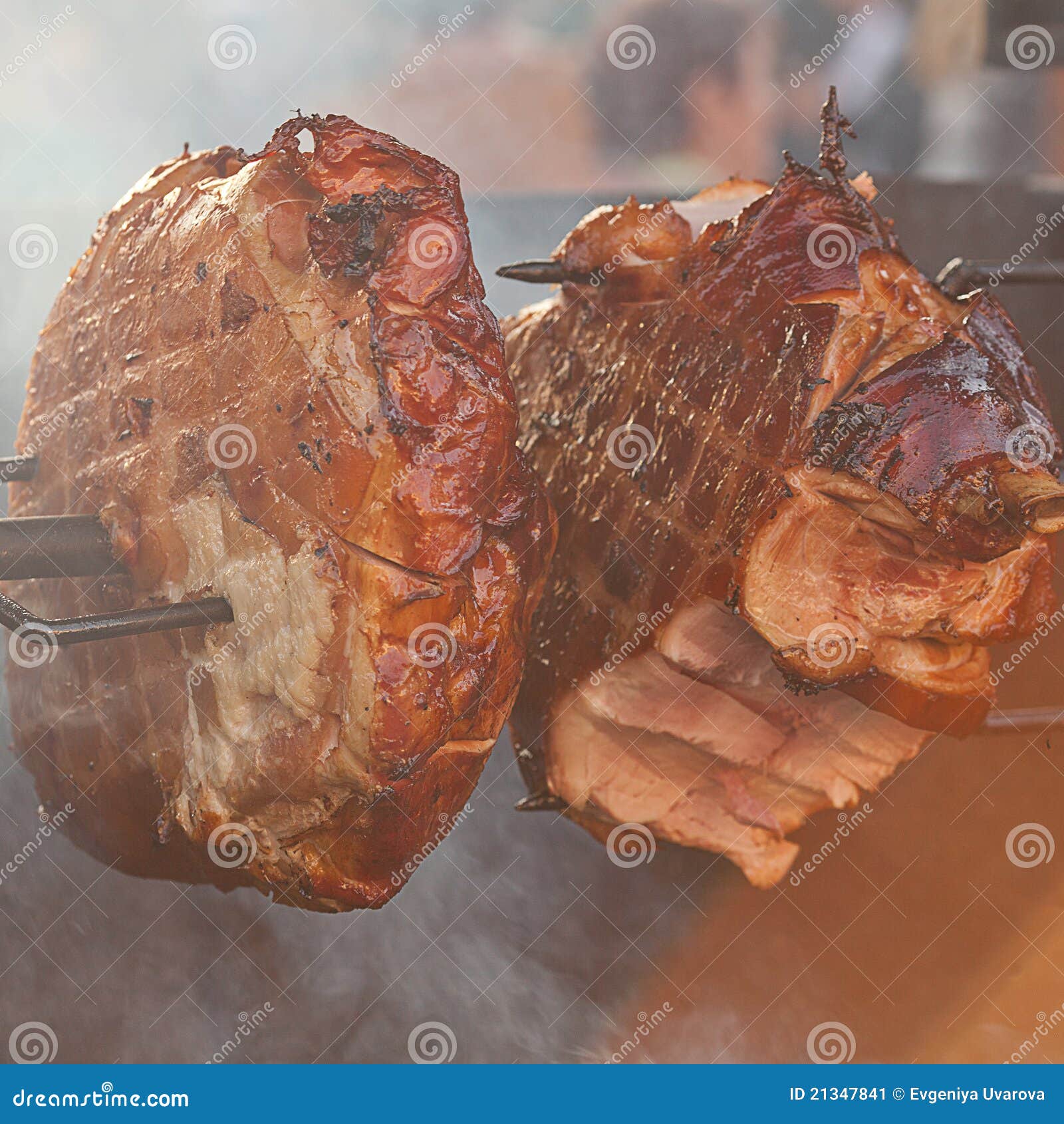 Chunks of Pork Roasting on a Spit Stock Image Image of savoury, meat