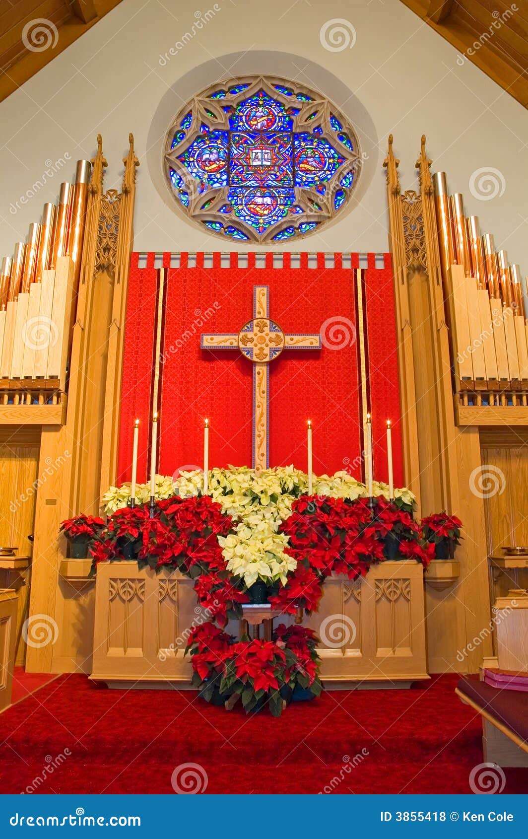 Church Altar With Poinsettias Stock Photo - Image: 3855418