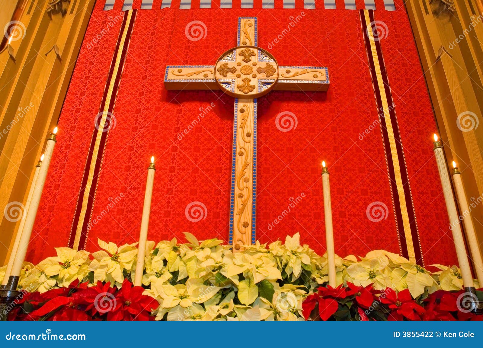 Church Altar With Poinsettias Stock Photography - Image 