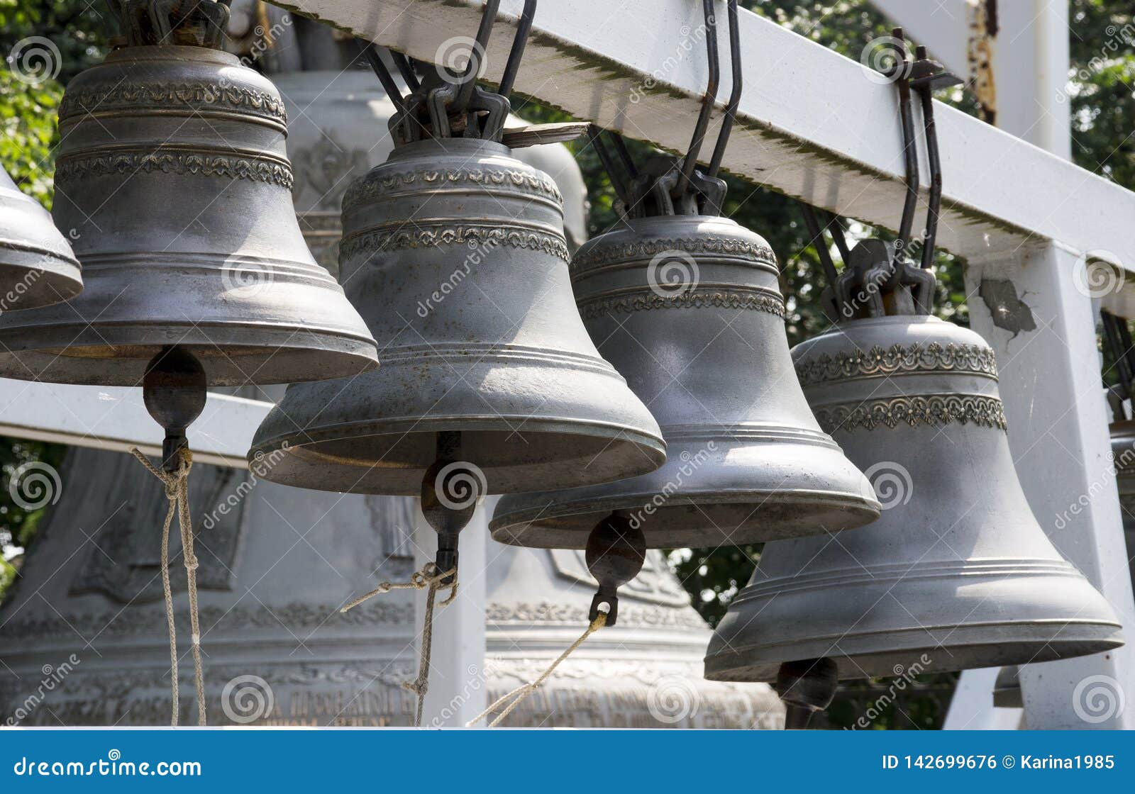 Church Bell, Several Church Bells, Bell Ringing Stock Photo