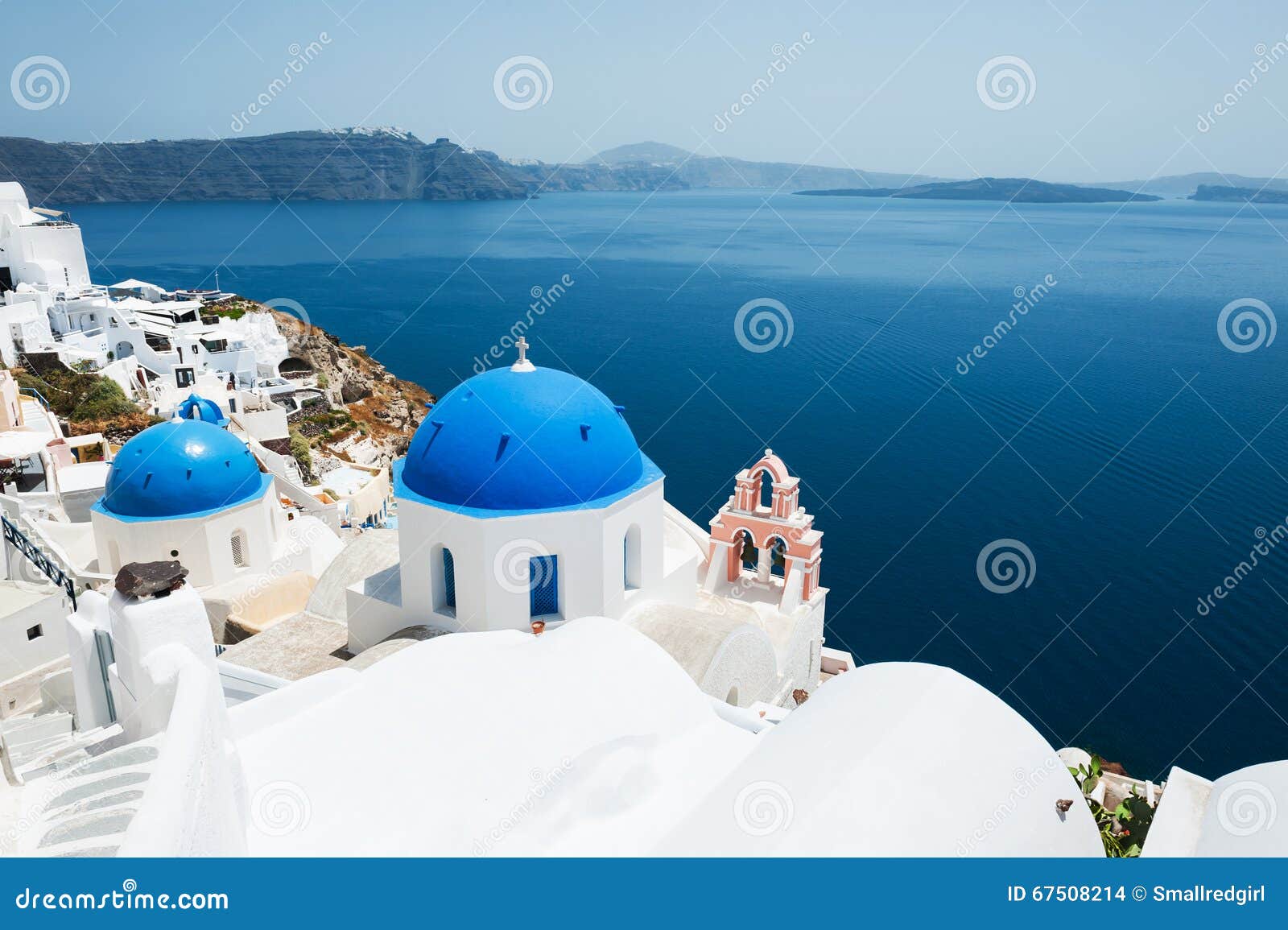 Church with Blue Domes in Oia Town, Santorini Island, Greece. Stock ...