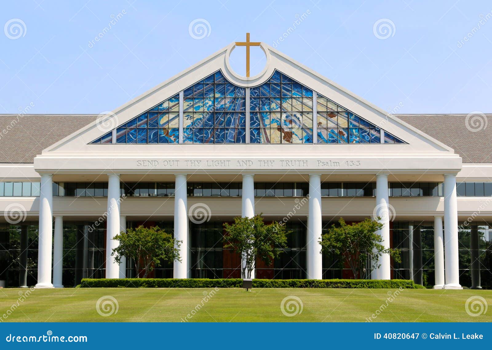 church building with stunning glass window