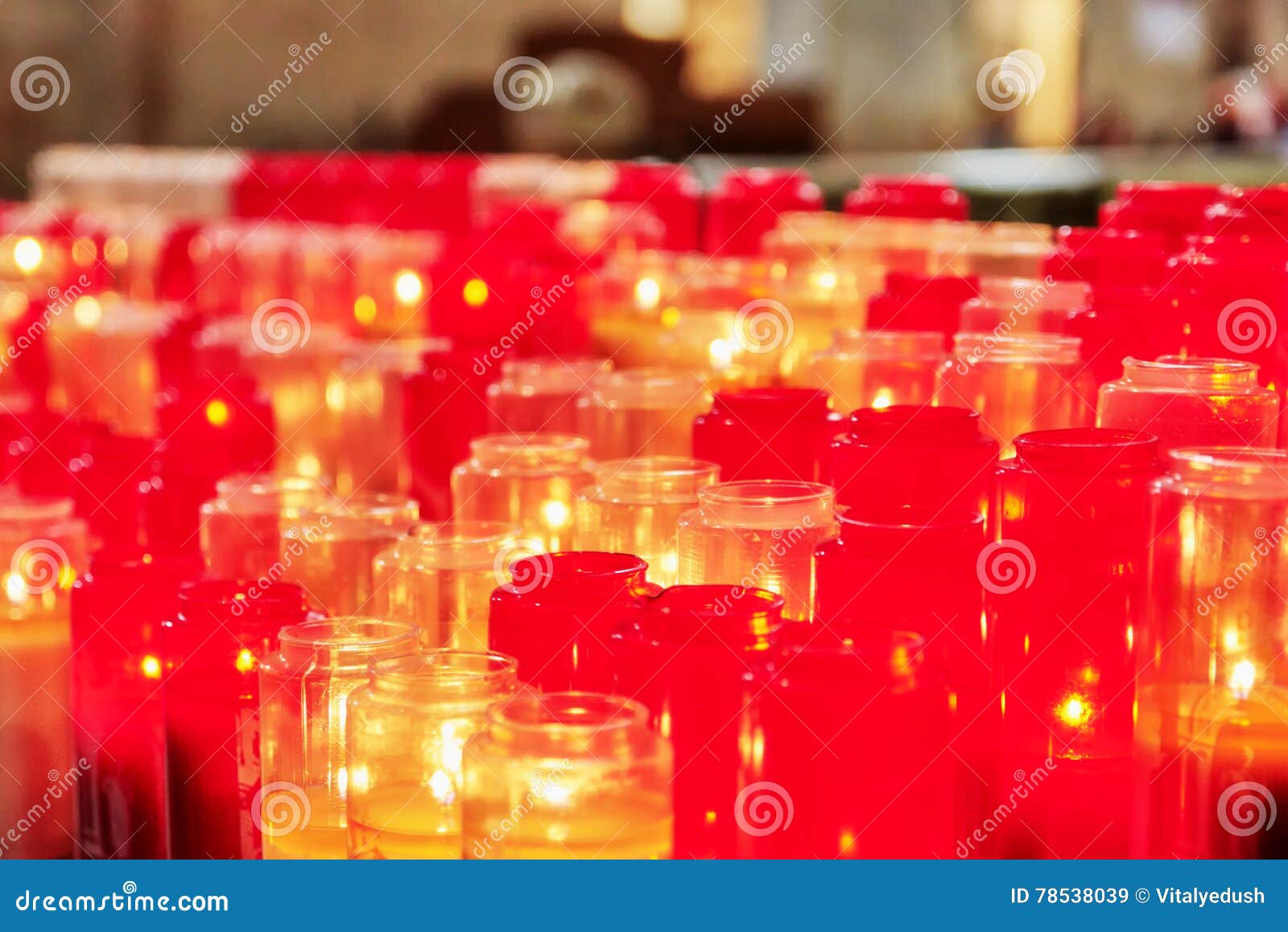 Church Burning Candles in Glass Candlesticks. Stock Image Image of