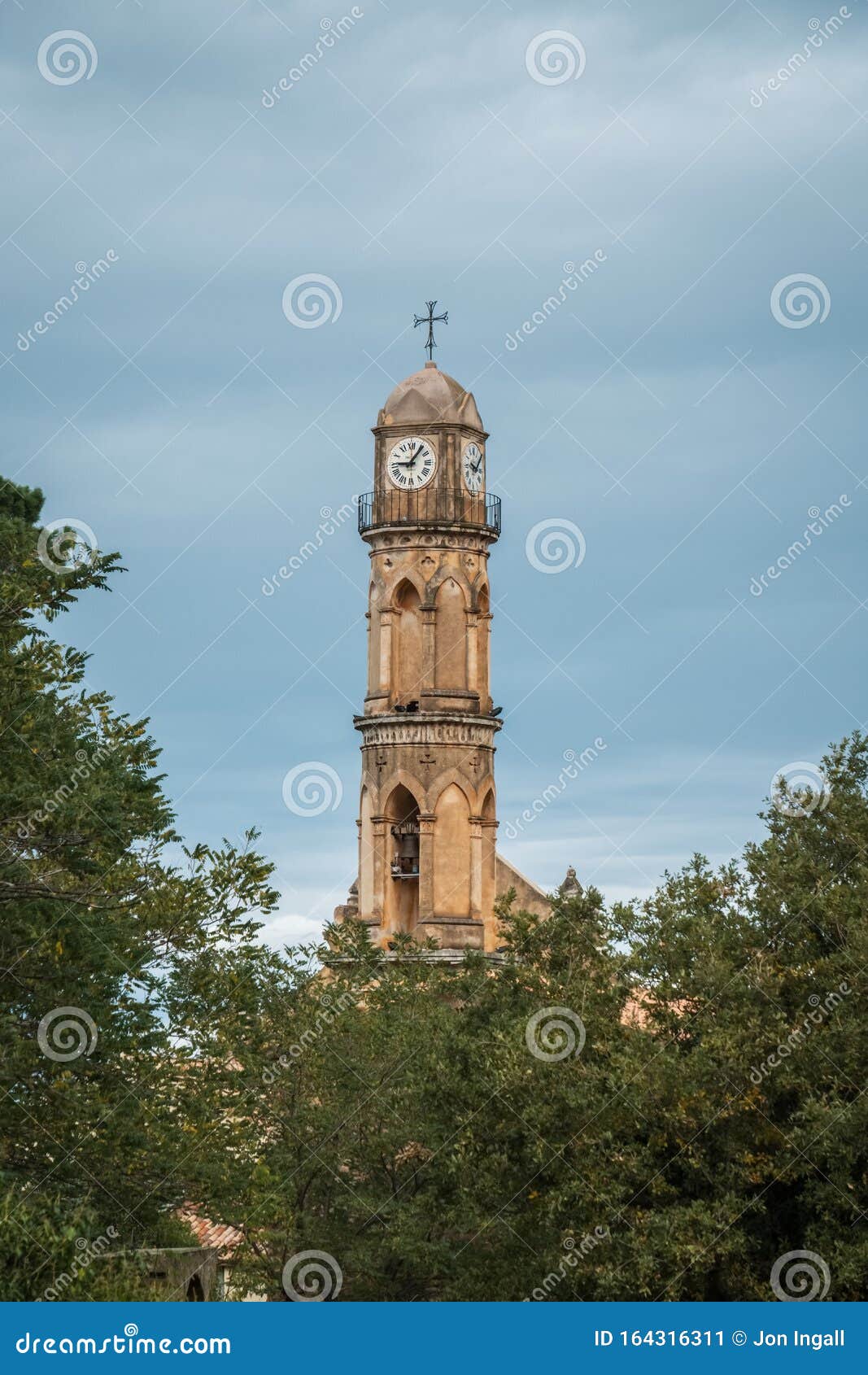 church clock tower at ville di paraso in corsica