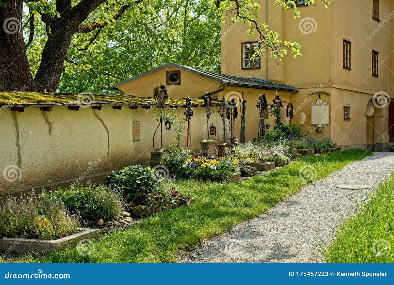 church courtyard graves in salzburg, austria