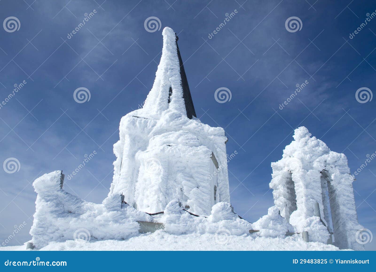 Church Covered with Ice in Kaimaktsalan Mountain in Greece Editorial