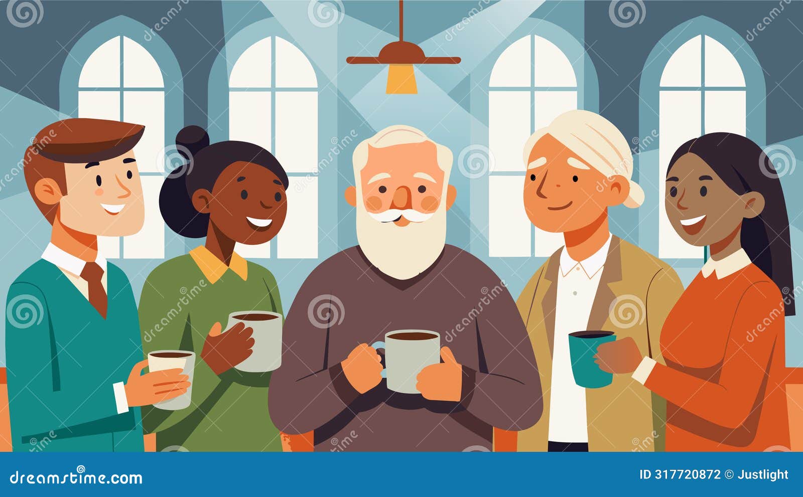 in the church fellowship hall the chatter of happy voices and the rich scent of coffee fills the air as longtime members