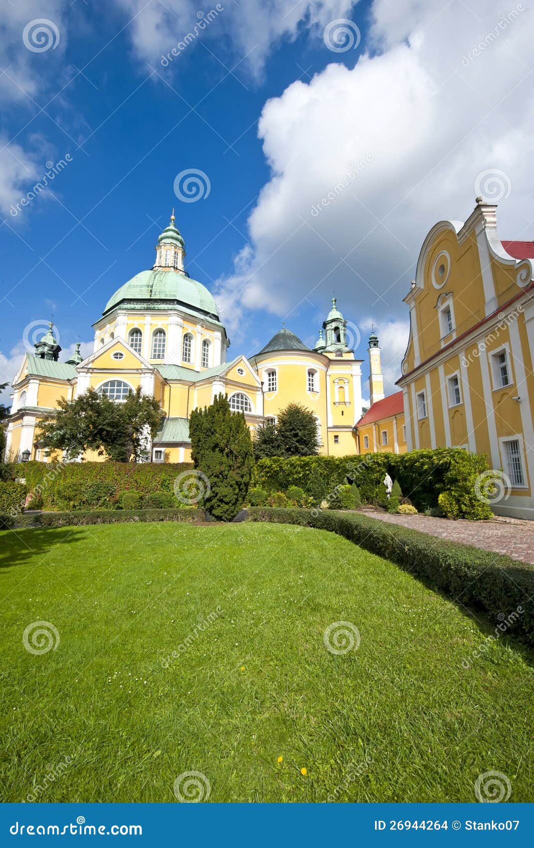 Church with garden stock photo. Image of crucifix, cathedral 26944264