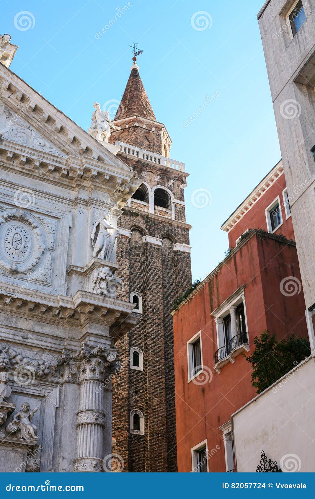 church, houses and campanile tower in venice