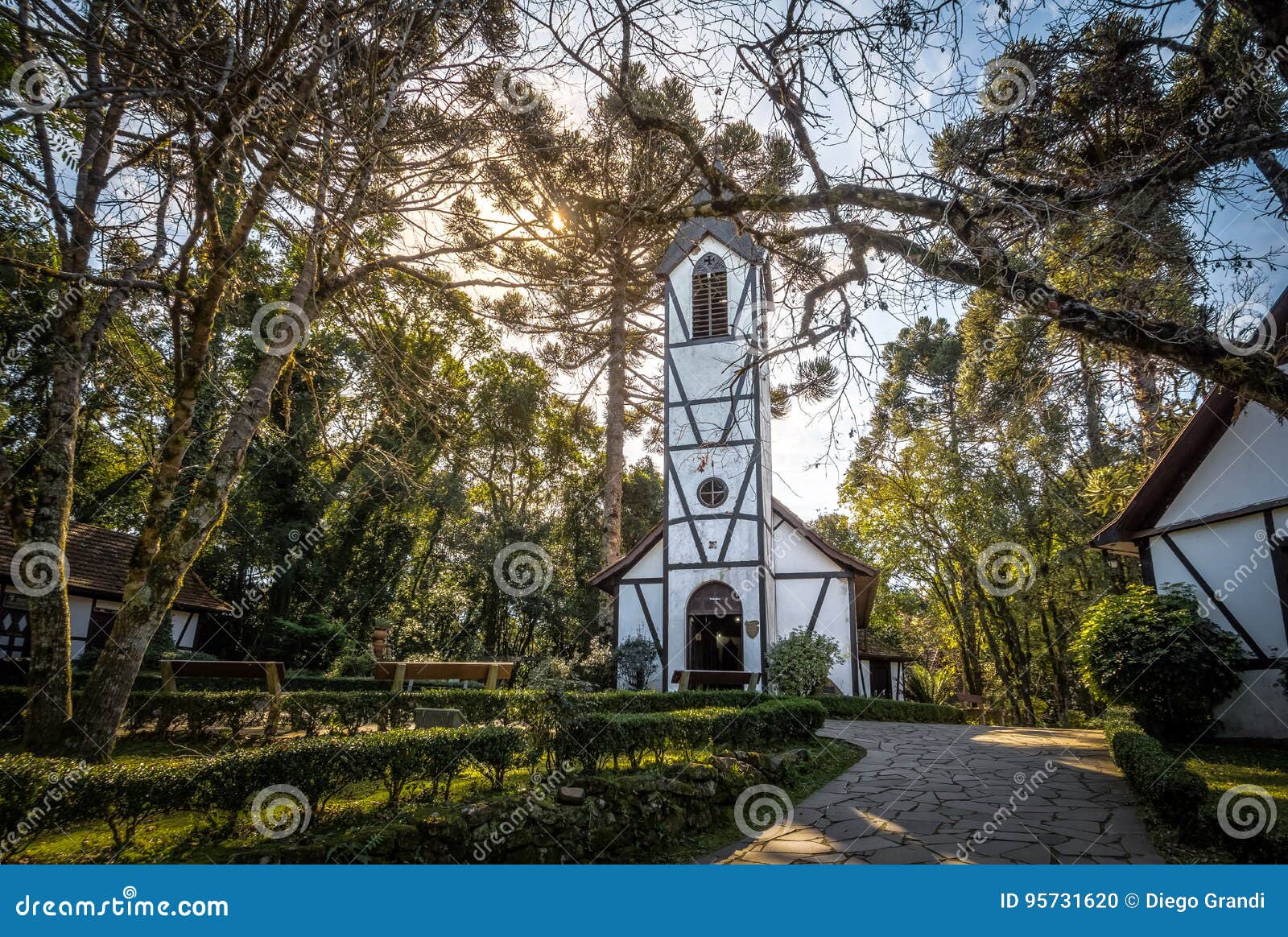 church and houses at immigrant village park & x28;parque aldeia do imigrante& x29; - nova petropolis, rio grande do sul, brazil