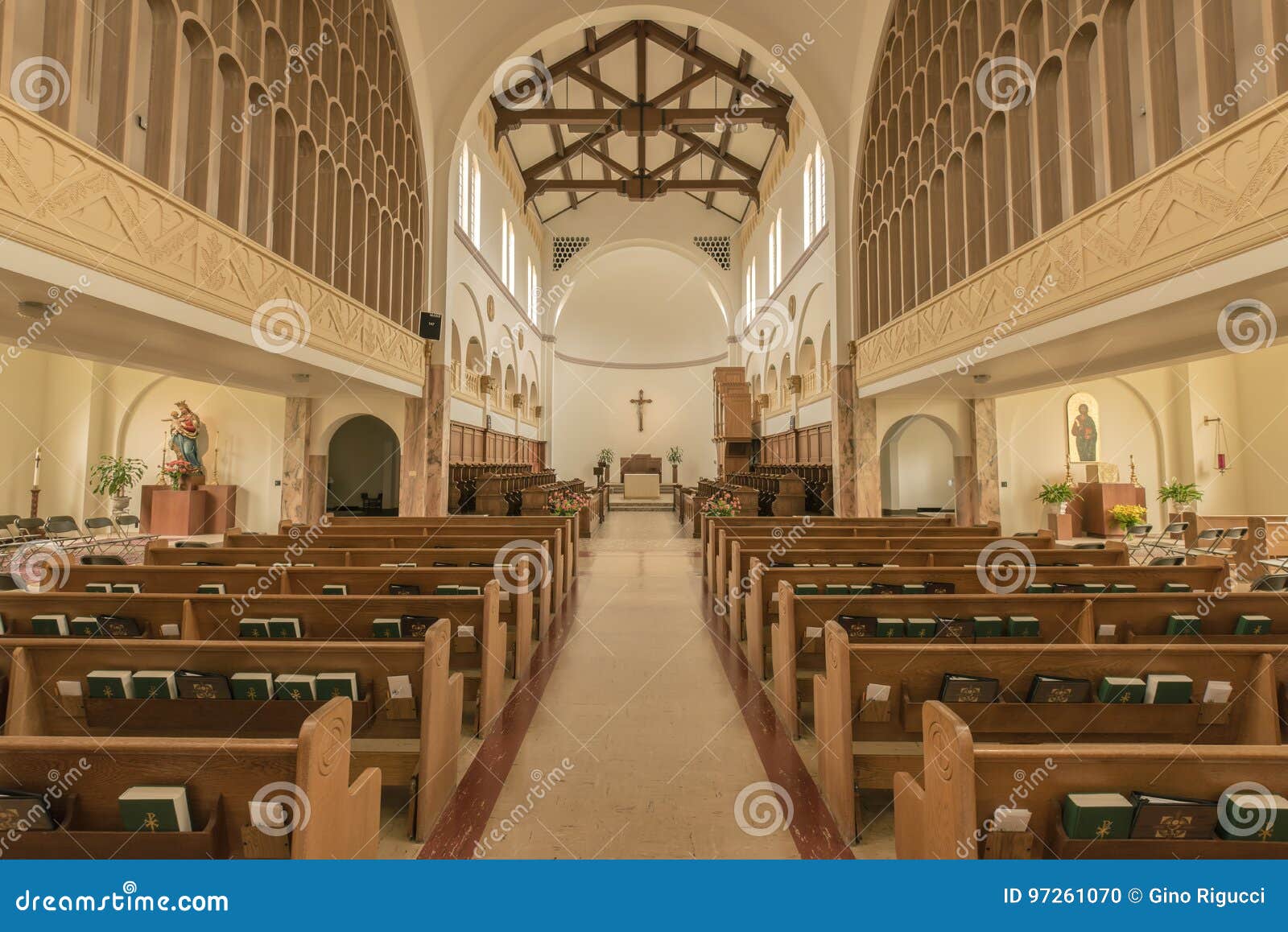 Church Interior on Mt. Angel Oregon. Stock Photo Image of services