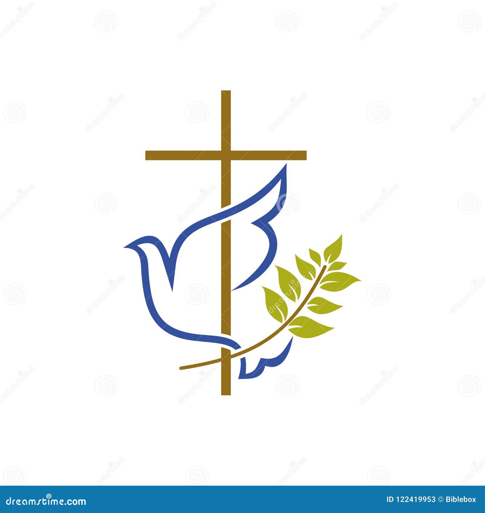 church logo. christian s. cross, dove and olive branch.