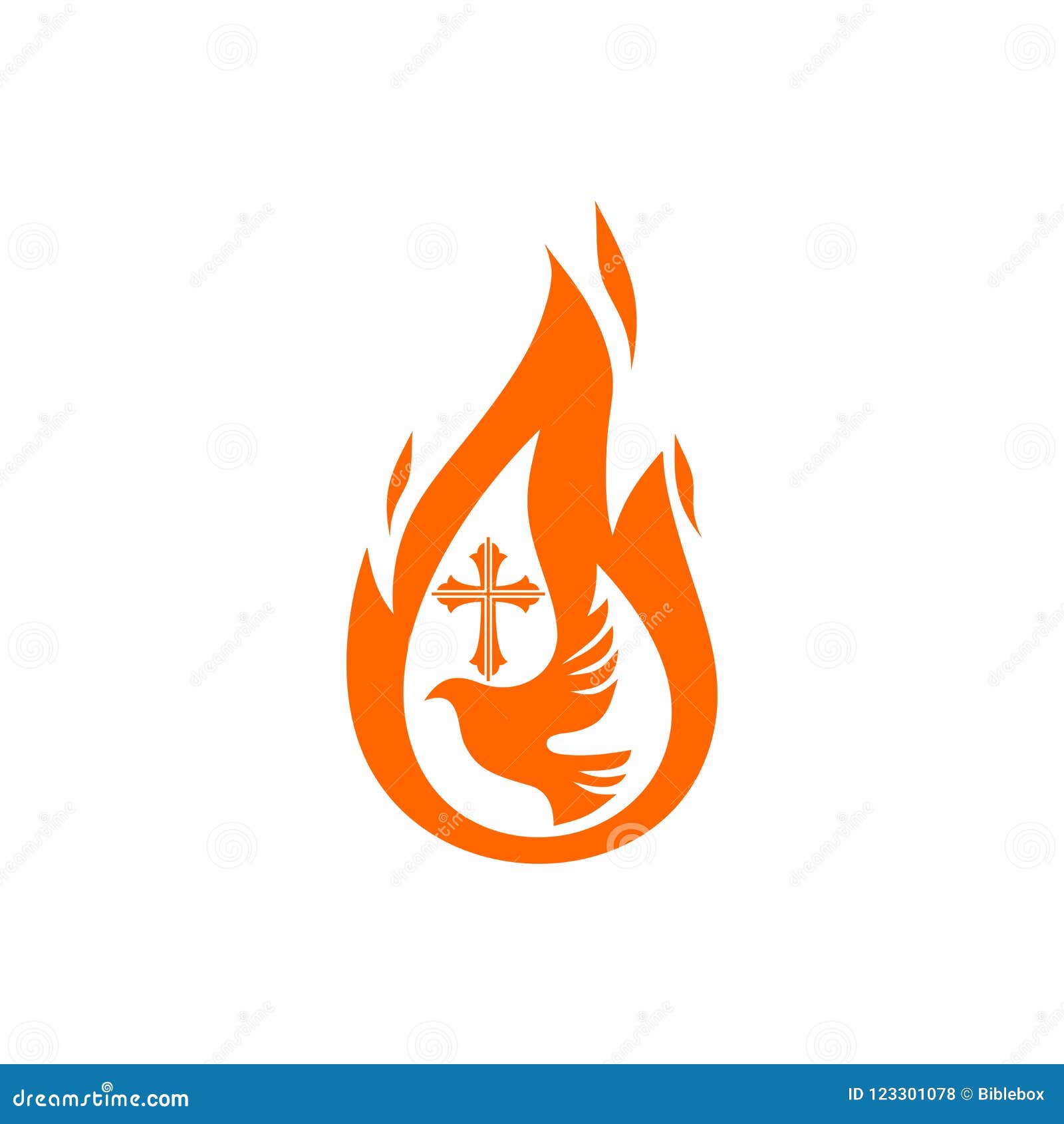 church logo. christian s. dove, the flame of the holy spirit and the cross of jesus.