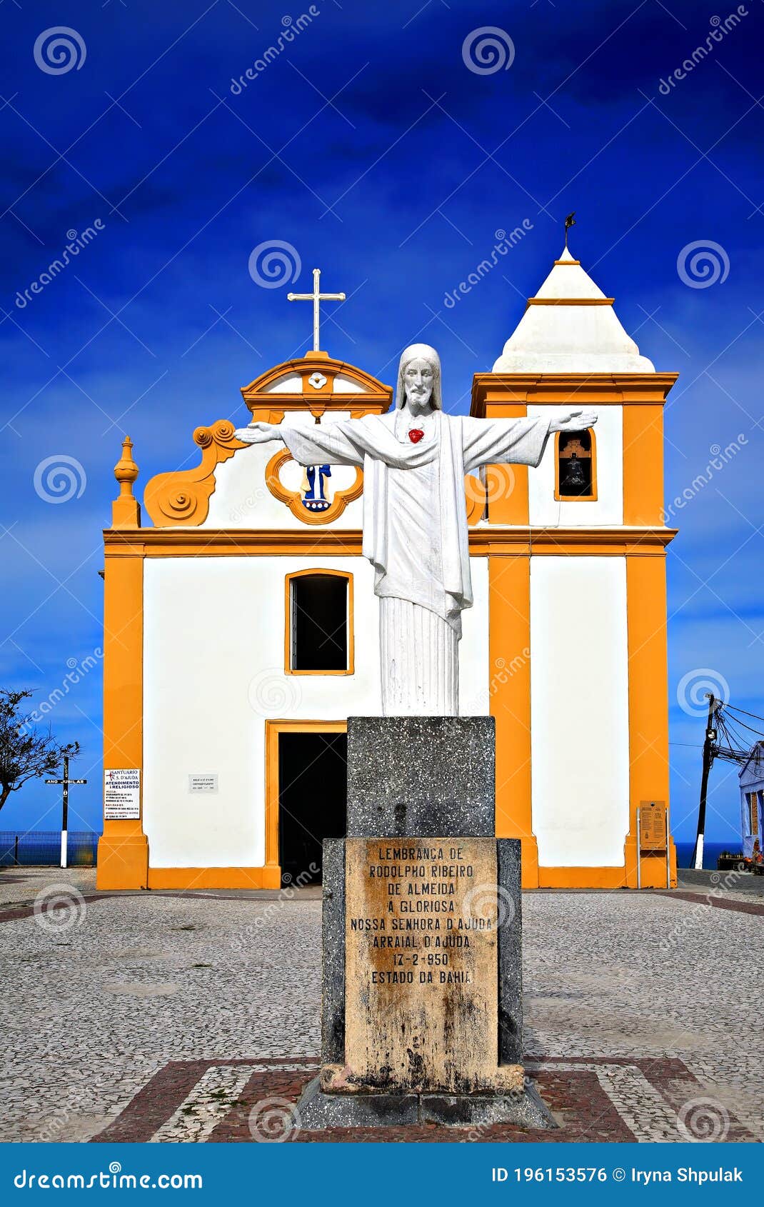church nossa senhora d`ajuda, porto seguro, bahia, brazil, south america. statue of jesus christ in the