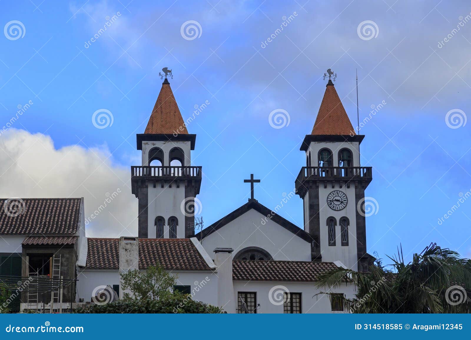 church of nossa senhora da alegria in furnas with cloudy blue sky