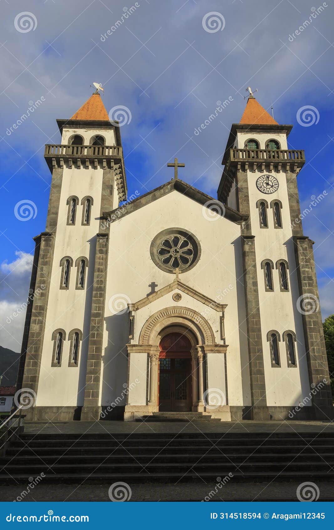 church of nossa senhora da alegria in furnas with cloudy blue sky