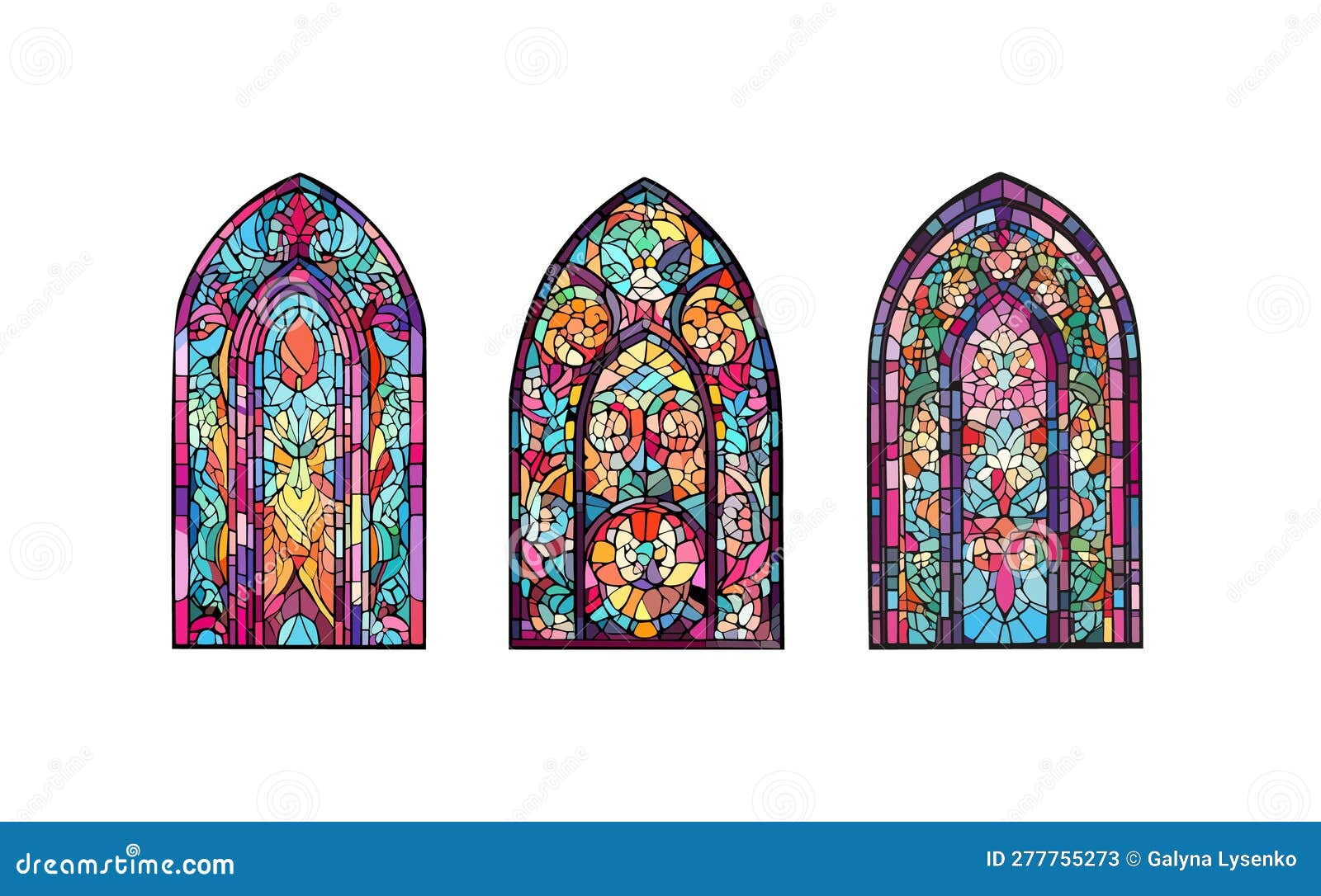 Church Panes Decorated with Colored Mosaic Glass in Different  Shapes.Beautiful Collection of Vitreous Paint Windows with Stock Vector -  Illustration of religious, icon: 277755353