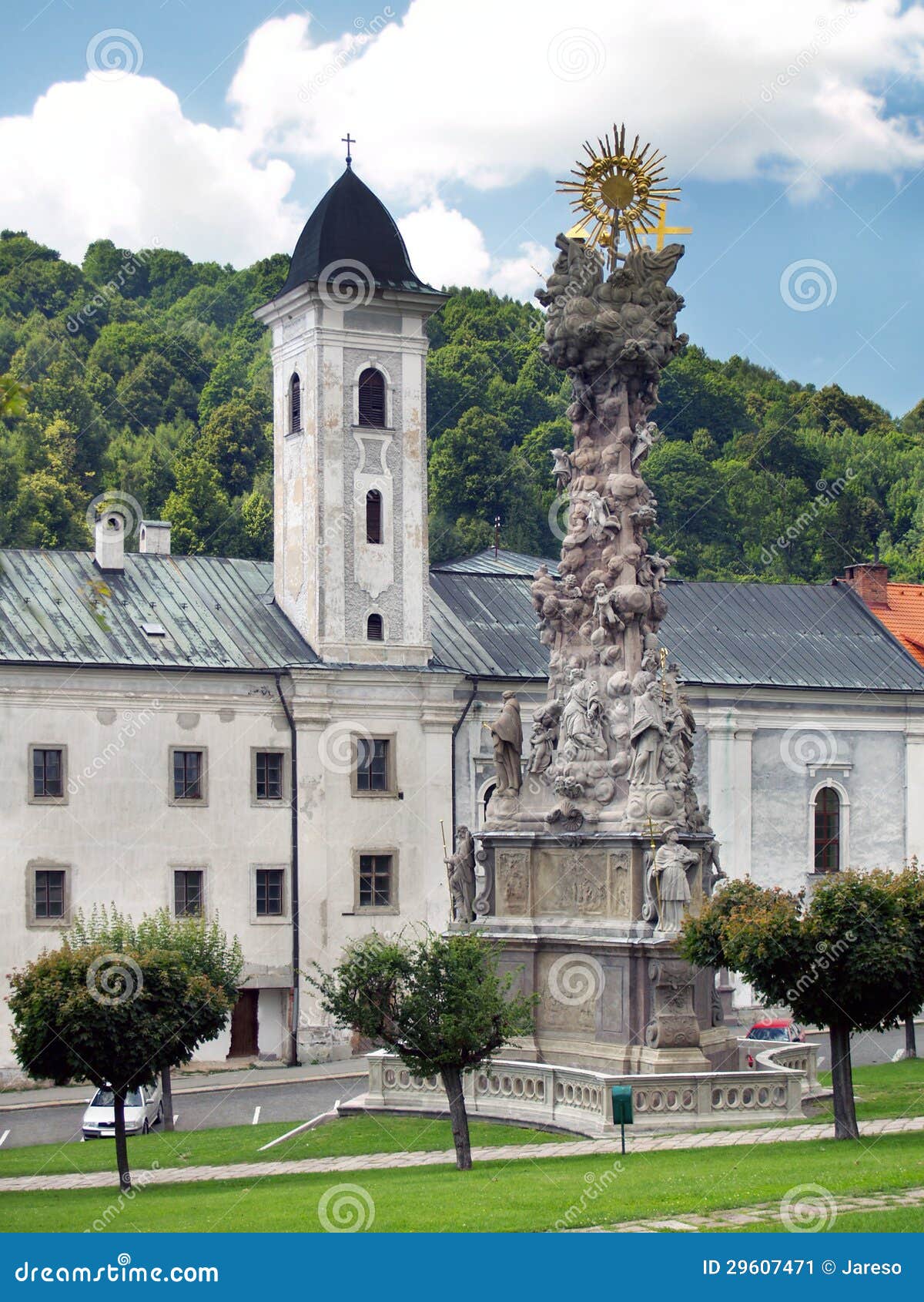 church and plague column in kremnica