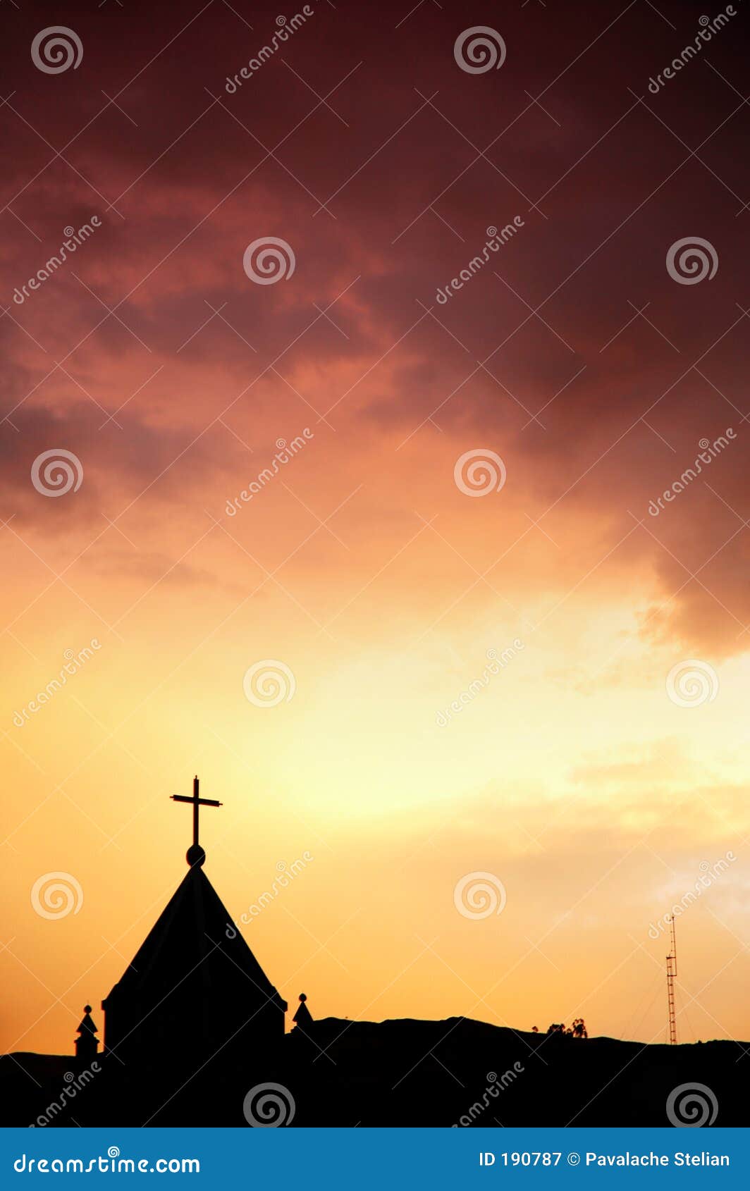church and red sky