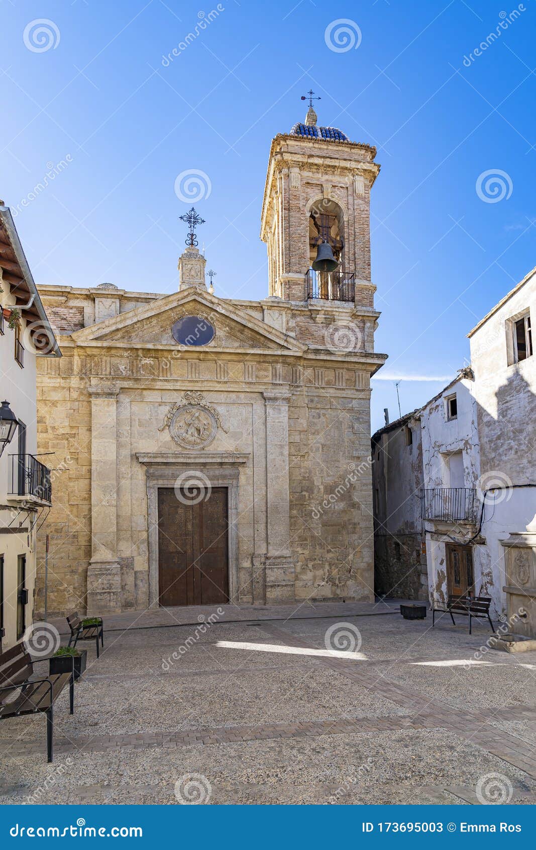 The Church of San Nicolas De Requena on a Small Square with Benches and ...