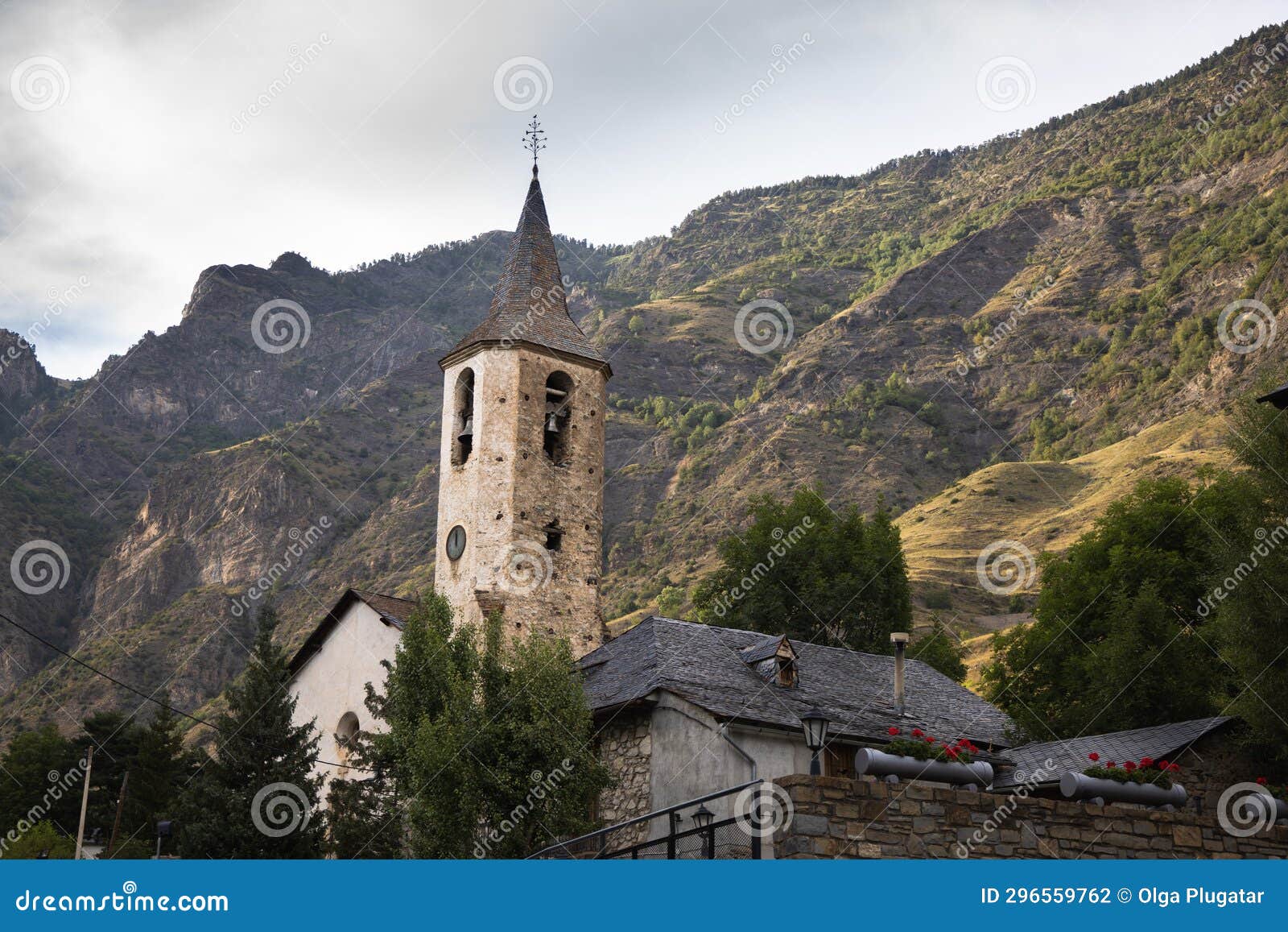 church of santa llogaia in the small village of espot in summer, pyrenees