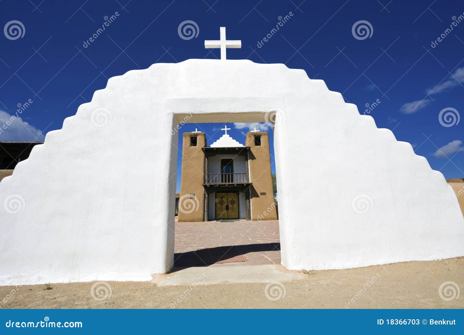 Church in Taos stock image. Image of mexico, blue, cross 18366703