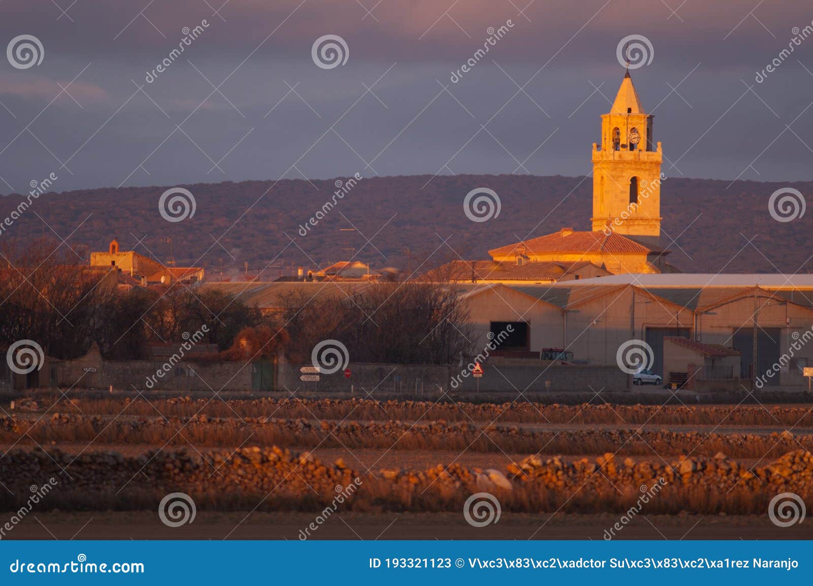 church of the village of bello at dawn.