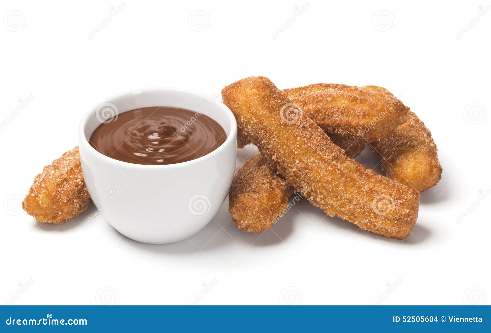 churros with chocolate on white background