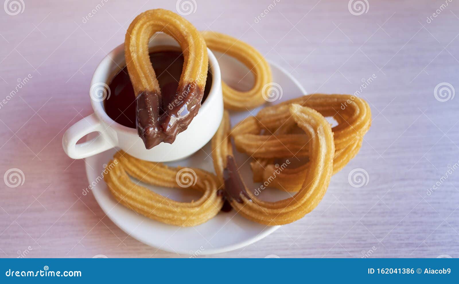 churros con chocolate caliente, a traditional spanish street food