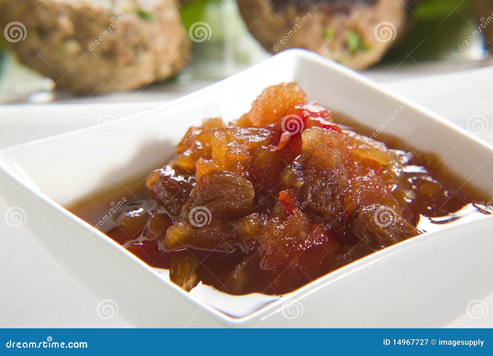 Chutney with Meatballs in Background Stock Image Image of still