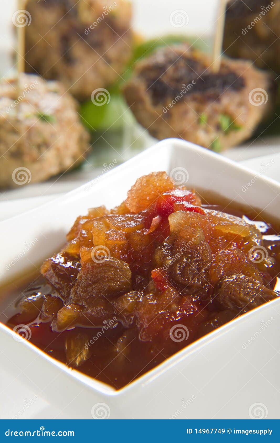 Chutney with Meatballs in Background Stock Image Image of life