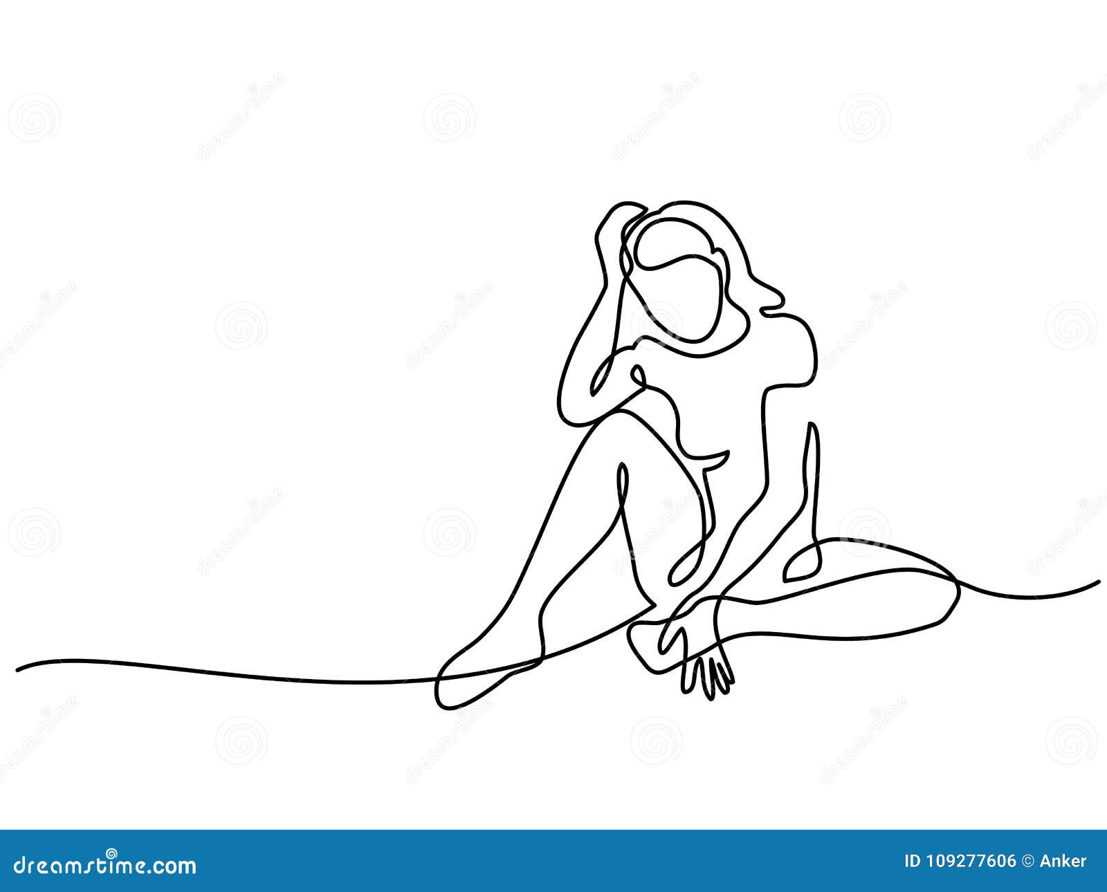 Ciągły Kreskowy Rysunek Siedząca Smutna Dziewczyna