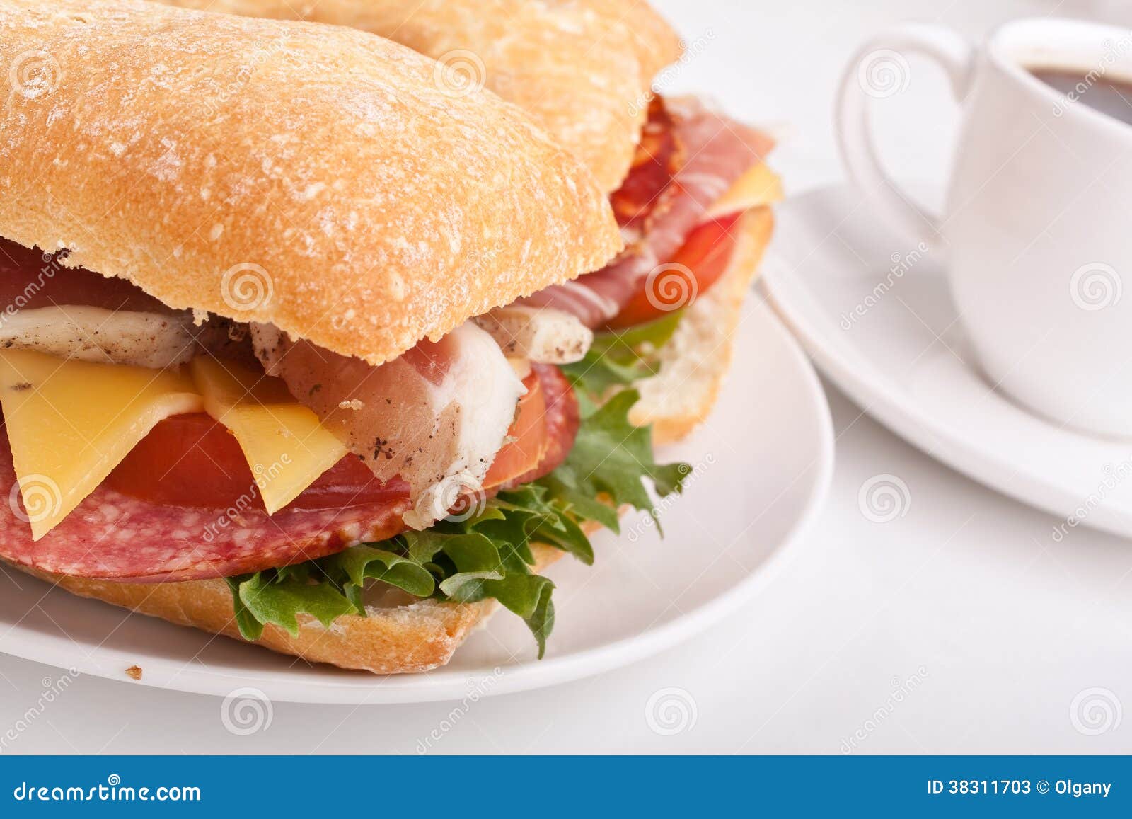 Ciabatta Bread Sandwich Stuffed with Meat,cheese and Vegetables Stock Image Image of