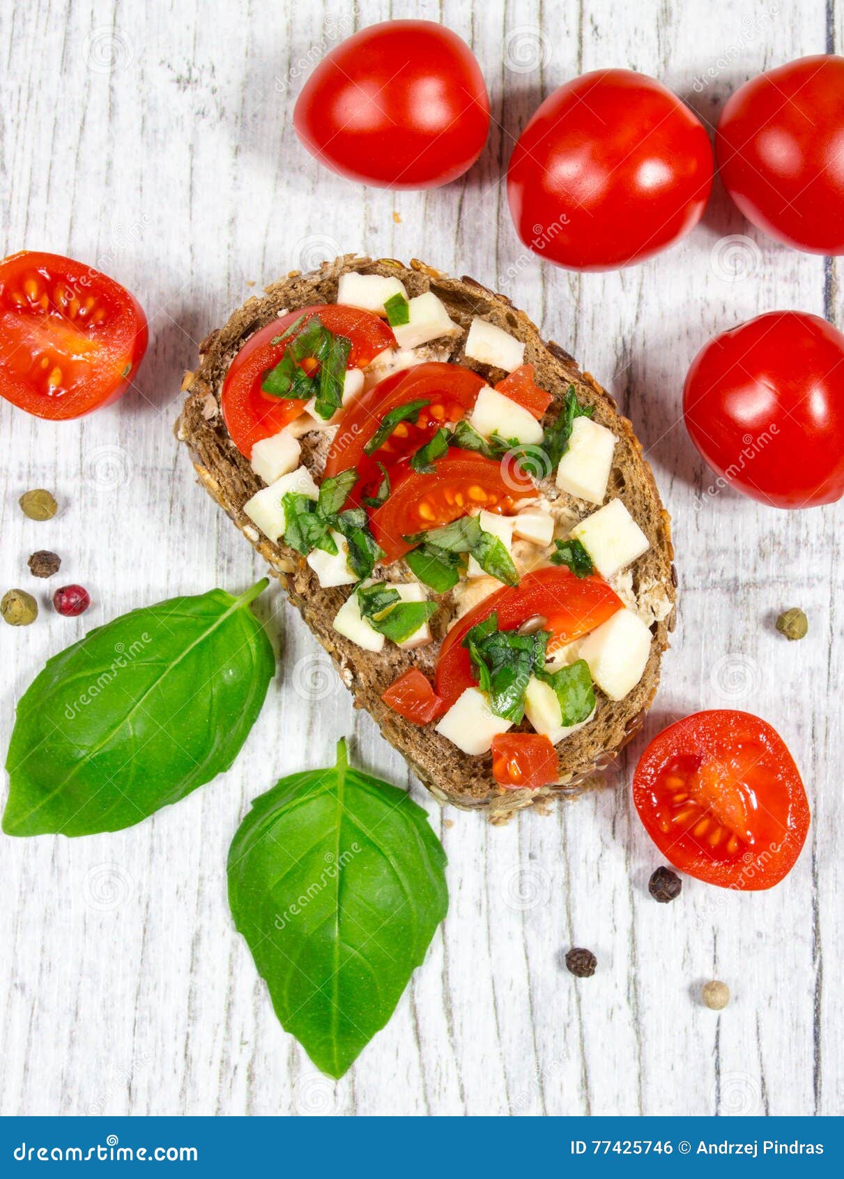 Ciabatta Bread with Tomatoes, Mozzarella and Basil. Stock Photo - Image ...