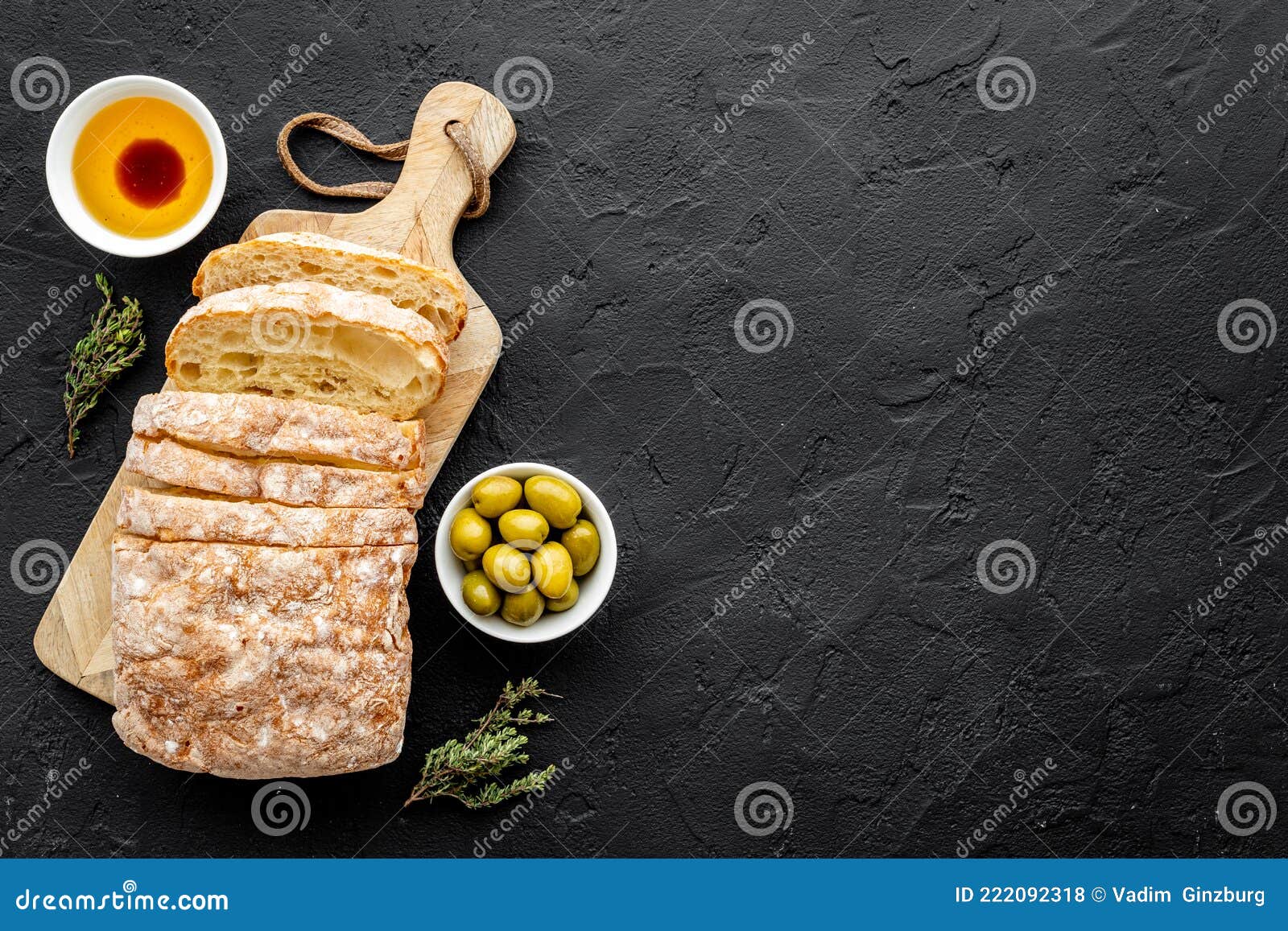Ciabatta Italian Bread with Olive Oil and Balsamic Vinegar Stock Photo