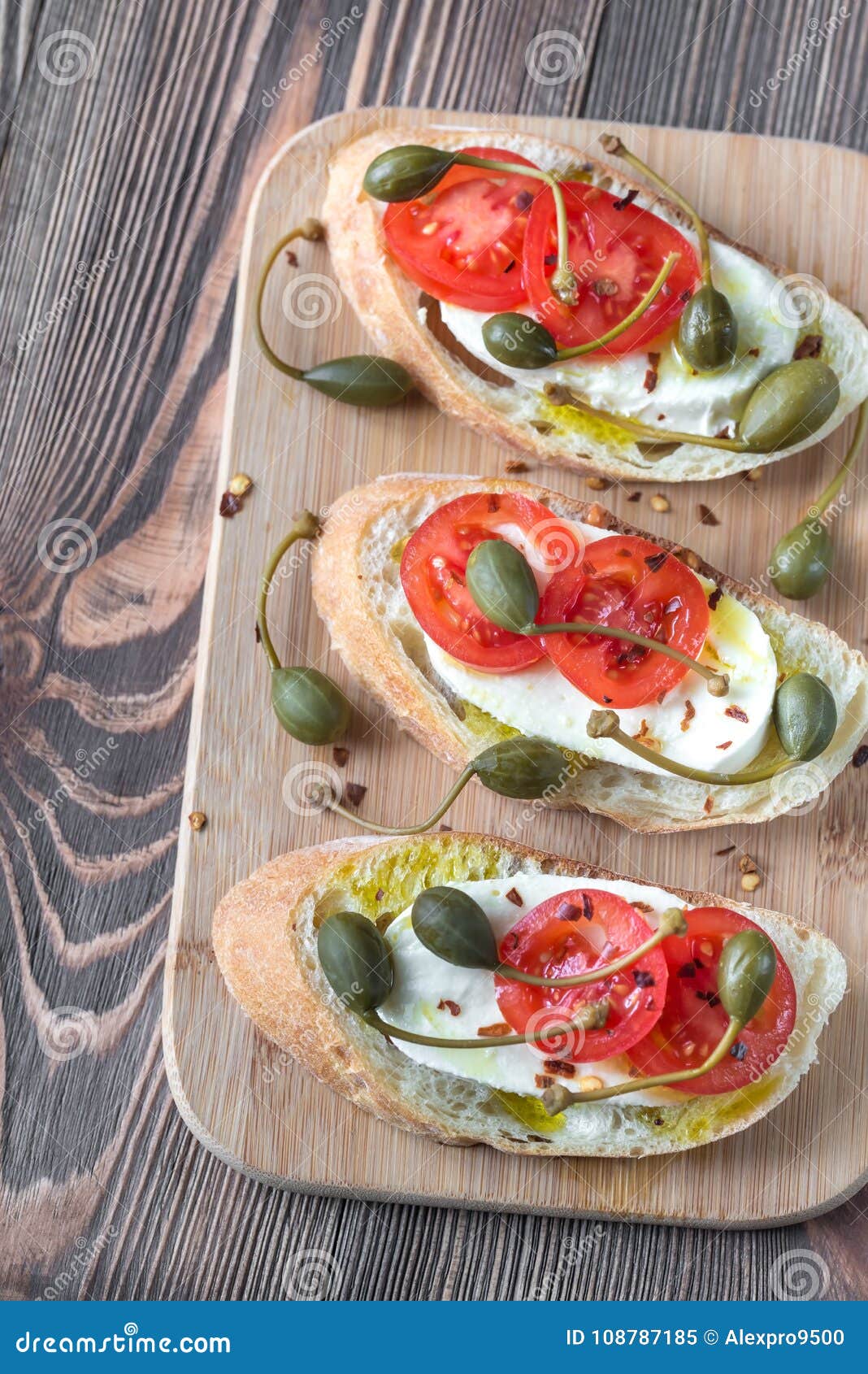 Ciabatta with Mozzarella, Tomatoes and Capers Stock Image Image of