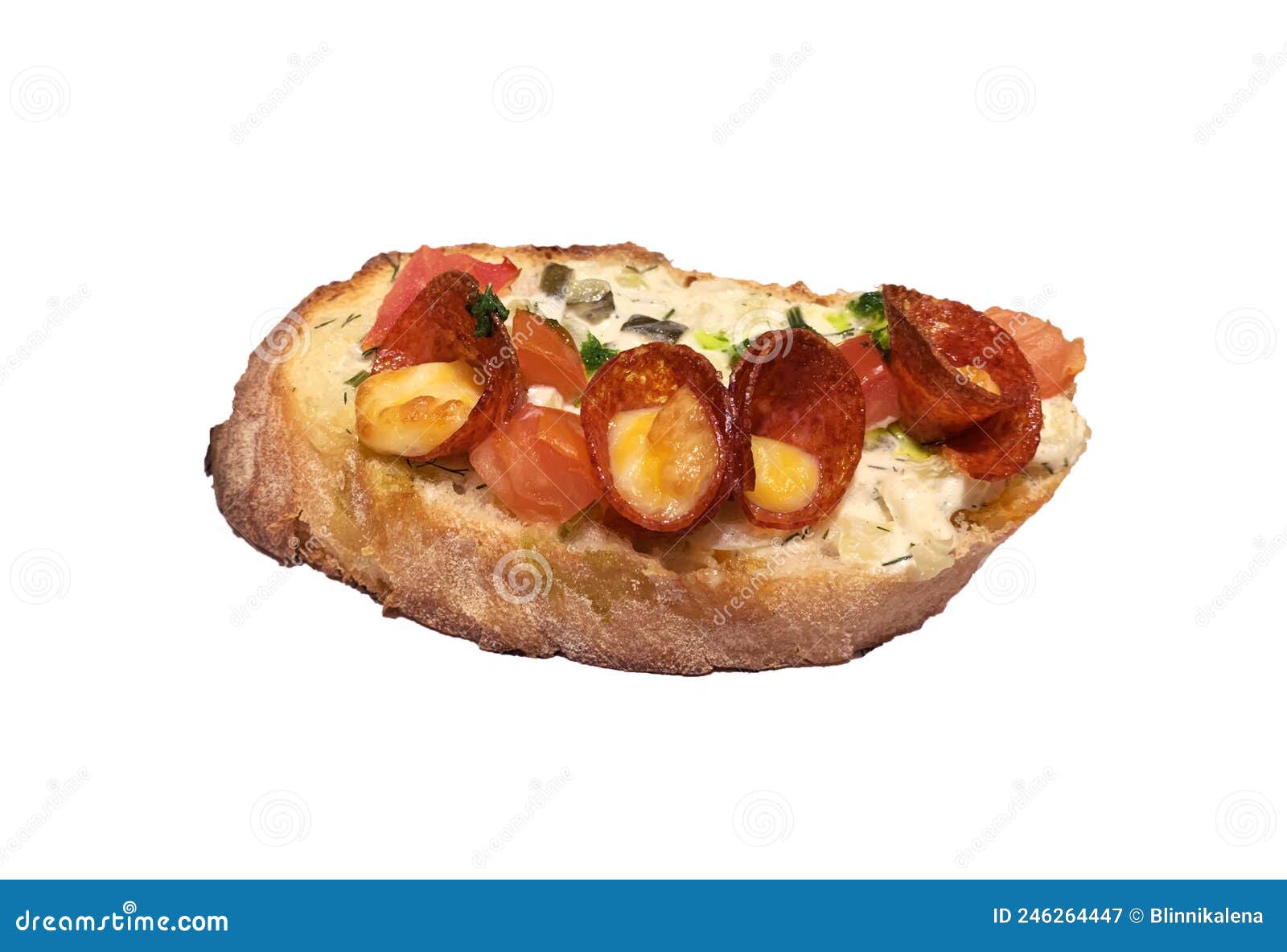 Ciabatta Toast Bread with Pepperoni for Breakfast. Top View Isolated ...