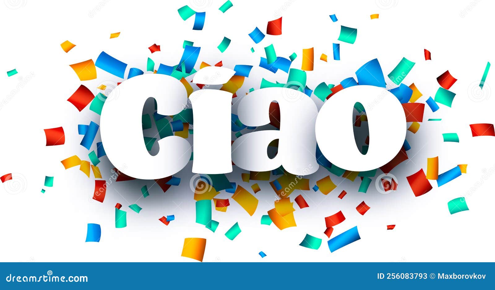 Ciao Sign On Cut Ribbon Confetti Background Vector Illustration