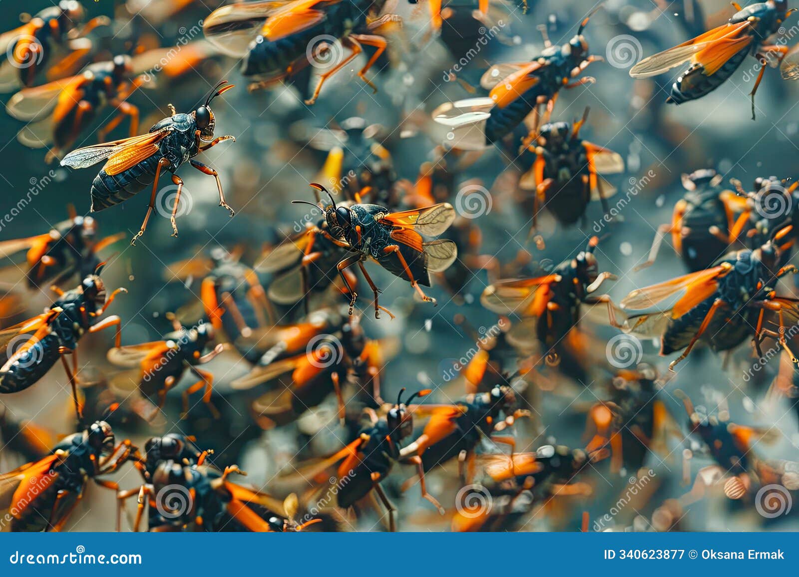 cicadas invasion, a huge number of cicadas in city, clouds of insects, locusts invasion