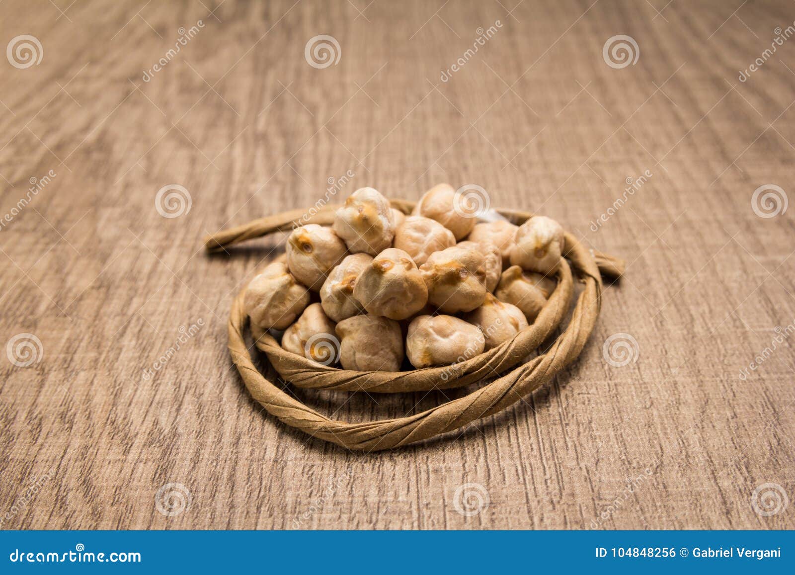 chickpeas legume. paper rope around grain. selective focus.